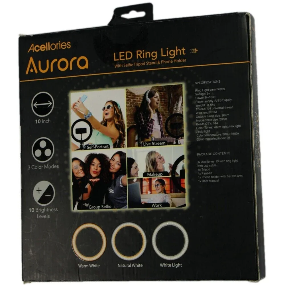AURORA 10-inch LED Ring Light +Tripod-NEW-Video/Photography-10 brightness levels